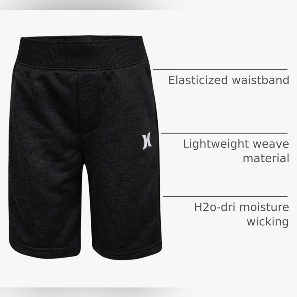 Hurley Shorts Black Heather Pull On Solar French Terry Quick Dry Boys Size 4 NEW - Picture 6 of 15